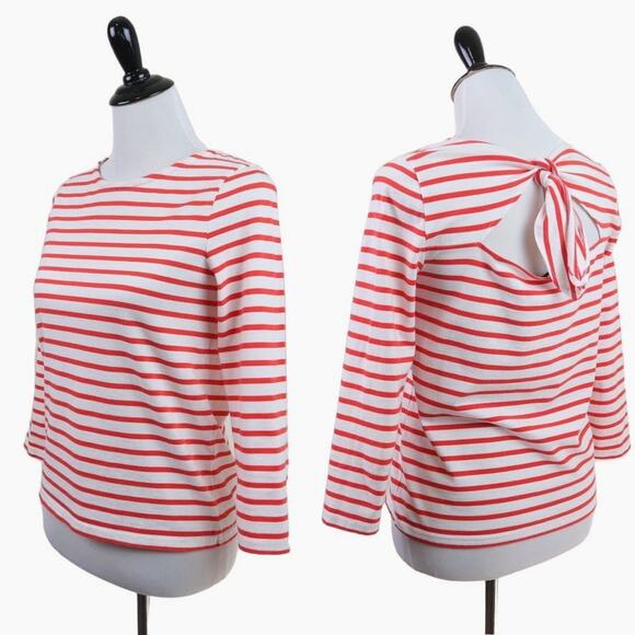 J. Crew Tops - J Crew Size XS Open Tie Back Top Mariner Cloth Orange White Stripe